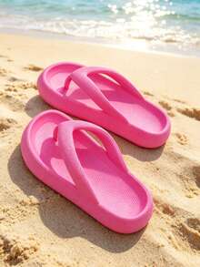 Women's Solid Color Flat Wedge Sandals, Soft And Shock-Absorbing EVA Sandals, Suitable For Summer Beach, Pool, Casual Walking, And Vacation. - Hot Pink - View 1