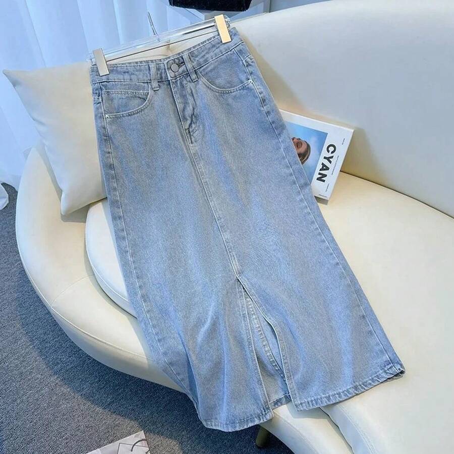 Minifalda de mezclilla azul claro asimétrica de cintura alta con efecto adelgazante para mujer, estilo nuevo de verano 2023, ... - azul claro 222 - Ver 1
