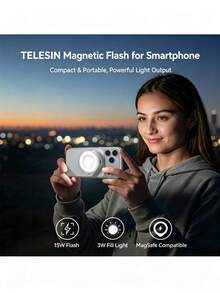 TELESIN Magsafe Multi-Functional Photo Aid/Fill Light: Magnetic Attachment, Wireless Control, Ergonomic Handle, 1/4-Inch Universal Interface, Magnetic Flash For Mobile Phones, Fill Light For Live Streaming, Lightweight And Portable, LED Light For Taking Photos, Selfies, And Beautifying Images, Compatible With IPhone/Android Devices. - Multicolor - View 1