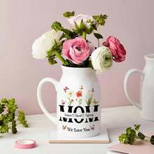 Personalized Birth Month Flower Vase - Customized Ceramic Flower Vase With Grandchild's Name, Home Decor Gift For Grandma - White - View 4