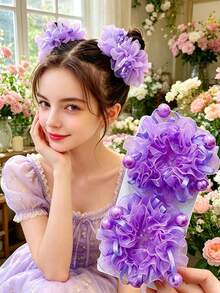 Bộ 2/4 phụ kiện tóc hình hoa dễ thương cho bé gái, dây buộc tóc xinh xắn để búi tóc, phù hợp cho sử dụng hàng ngày, biểu diễn sân khấu, lễ hội và tiệc tùng, món quà ngày lễ hoàn hảo. - Nhiều màu - Xem 2