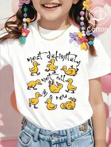 Süßes Enten-Muster Mädchen Kurzarm T-Shirt, Sommerspaß mit lässigem Rundausschnitt und bequemem Design - Weiss - Übersicht 2