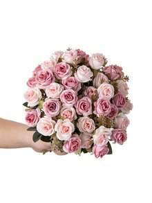 1 Strauß künstliche Rosen, geeignet für Heimdekoration, Hochzeit, Brautstrauß, Valentinstag, Geschenk, Geburtstag, Abschlussfeier - Pink - Übersicht 4