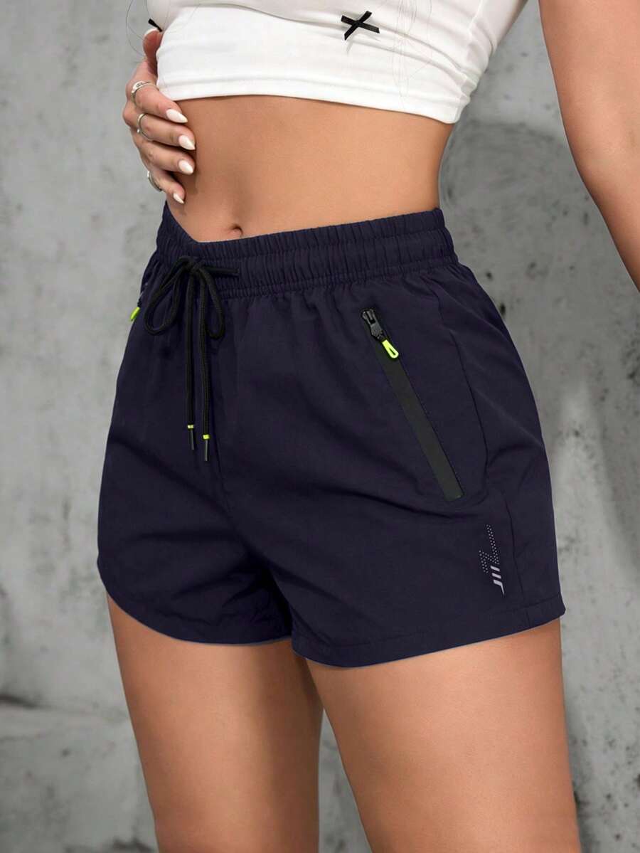 Women's Casual Sports Shorts, Elastic Waist With Drawstring, Suitable For Running, Sports, And Casual Wear In Summer - Navy Blue - View 1