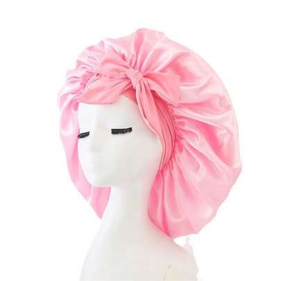 1pc Pink Satin Sleep Bonnet, Lightweight Breathable Fabric, Adjustable Tie Closure, Stylish Hair Protection Cap
