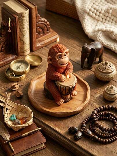 1个非洲猴鼓造型硅胶蜡烛模具 - 乐器图案，动物造型，完美的家居装饰，理想的乔迁礼物，经久耐用且易于清洁，蜡烛制作工具