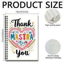 1 pieza Cuaderno espiral creativo con diseño de portada "Gracias MASTRA", 100 páginas/50 hojas, adecuado para trabajo, estudio, escuela, graduación, regalo de cumpleaños, diario, planificador diario - Q - Ver 6