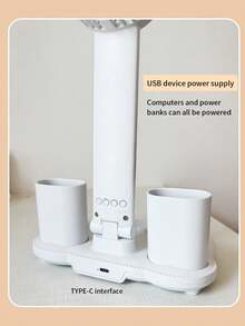 Lámpara de escritorio multifuncional 2 en 1 con ventilador incorporado y reloj digital, luz de lectura plegable de doble cabezal con cuidado ocular, soporte para bolígrafos, alimentada por USB, regulación táctil, adecuada para el hogar, la oficina y el estudio, color blanco minimalista - Unitalla - Ver 11
