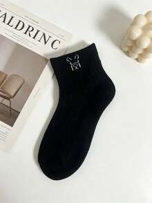 5 Pairs Cute Embroidered Bear Socks, Suitable For Versatile Casual Styles - Multicolor - View 7