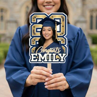 Personalized Graduation Face Photo Hand Fan, One-Side Custom Big Head Fan With Your Photo Name, Fun Face Cardboard Cutout Graduates Decoration Gifts For 2026 Graduating High School And College Student