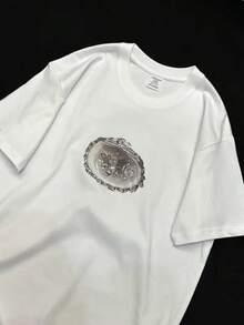 Loose-Fitting T-Shirt With Seashell Print, Y2K Couples For Communicating - White - View 2