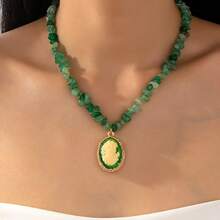 A Stylish And Minimalist Stone Necklace Women Featuring A Floating Beauty Design - 黑色 - 查看 2