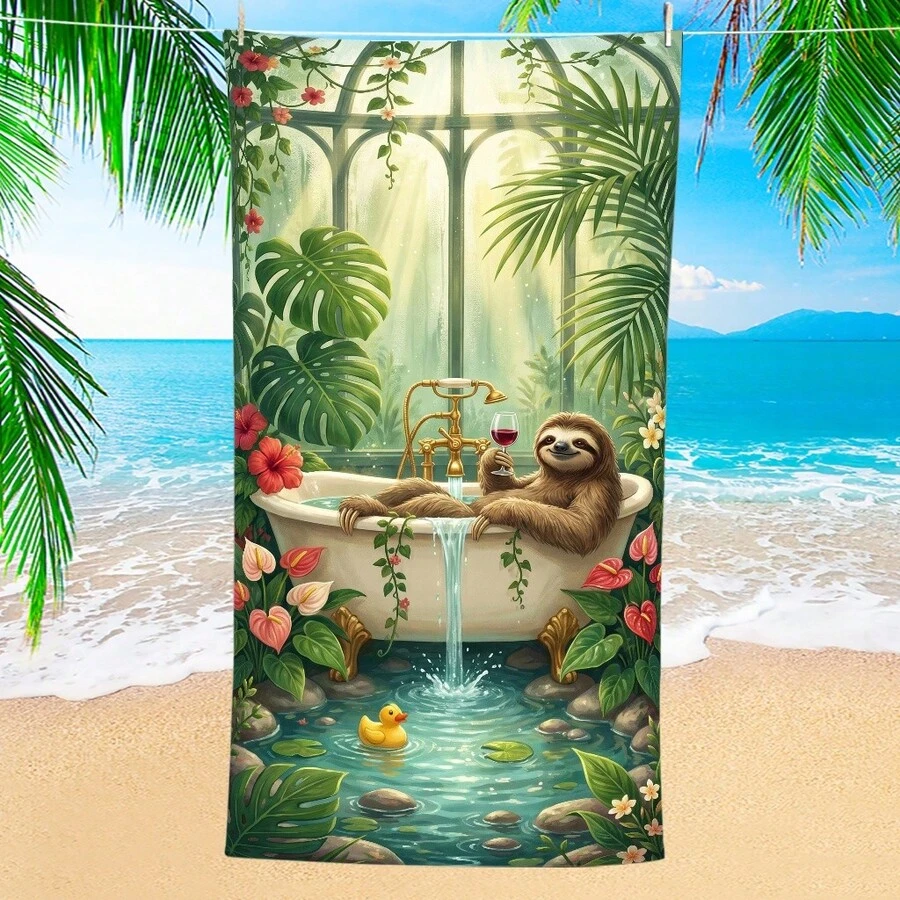 1条树懒浴缸沙滩巾,超大超细纤维沙滩毯,超强吸水浴巾,适合旅行、泳池、潜水、冲浪、瑜伽、露营,多种尺寸可选,沙滩用品,适用于沙滩、泳池、旅行、露营、瑜伽 - 樹懶 - 查看 1