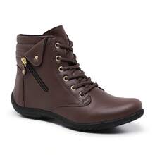 Bota Feminina Coturno Cano Curto Botinha Leve Resistente - Marrom - Visão 4