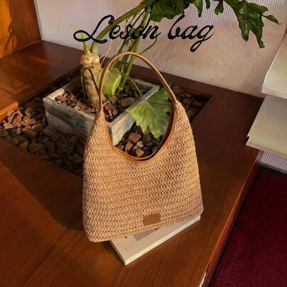 女士编织单肩包：适合海滩的针织手提包，配有顶部提手，宽敞的设计适合度假旅行、海边郊游和日常携带——时尚女性的休闲配饰，轻松打造度假风情。