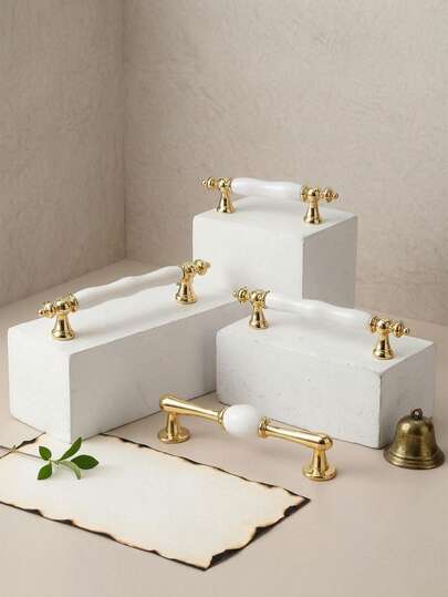 1/2/4 piezas Manijas de cerámica doradas para puertas de armario, Manija de barra de puerta de gabinete blanca, Tirador minimalista moderno para cajones de gabinete de cocina