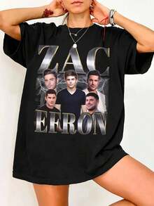 Zac Efron Vintage 90s Bootleg T-Shirt Retro Graphic Tee High School Musical Fan - Black - View 1