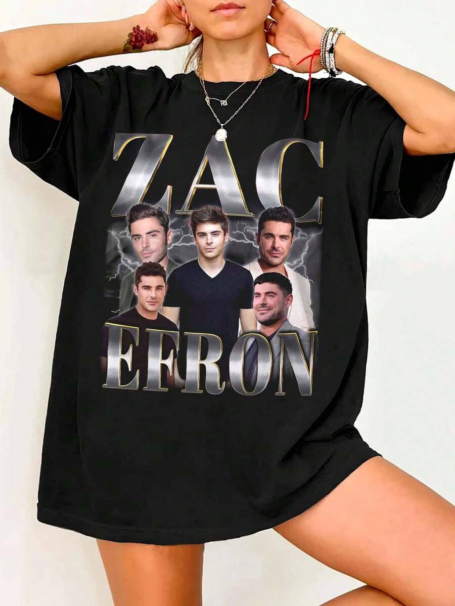 Zac Efron Vintage 90s Bootleg T-Shirt Retro Graphic Tee High School Musical Fan - Black - View 1