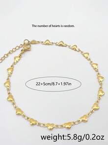1pc Minimalist Stainless Steel Chain Anklet, Suitable For Vacation & Beach - Gold Heart Anklet - View 5