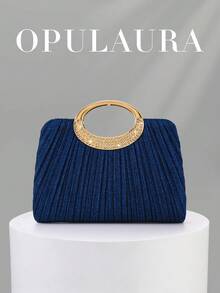 OpulAura 女士时尚闪亮水晶水钻晚宴手拿包，璀璨奢华镶钻正式礼服手提包，适合晚宴、派对、生日、婚礼等场合作为礼物 - 藍色 - 查看 2