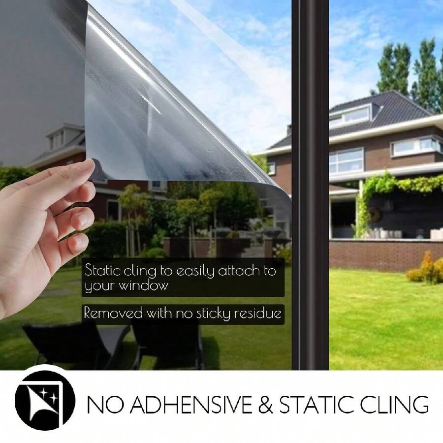 Window Film One Way Mirror Tint Vinyl Daytime Privacy Static Non-Adhesive Decorative Heat Control Anti UV Window Covering For Home And Office Black Silver - 1PC - View 1