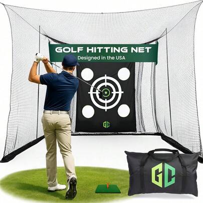 GrdnCare Heavy-Duty Golf Hitting Net 10x8x5.5 FT- Golf Practice Net With Silent Target Tarp, 4-Ply Net, Mat & Tee, Steel Tubes, Poles & Carry Bag - Golf Nets For Backyard, Indoor, Outdoor & Garage