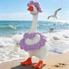 Desktop Goose Summer Outfit Creative Mini Goose Statue Crochet Bikini With Hat For Home Office Decor - Purple - View 2