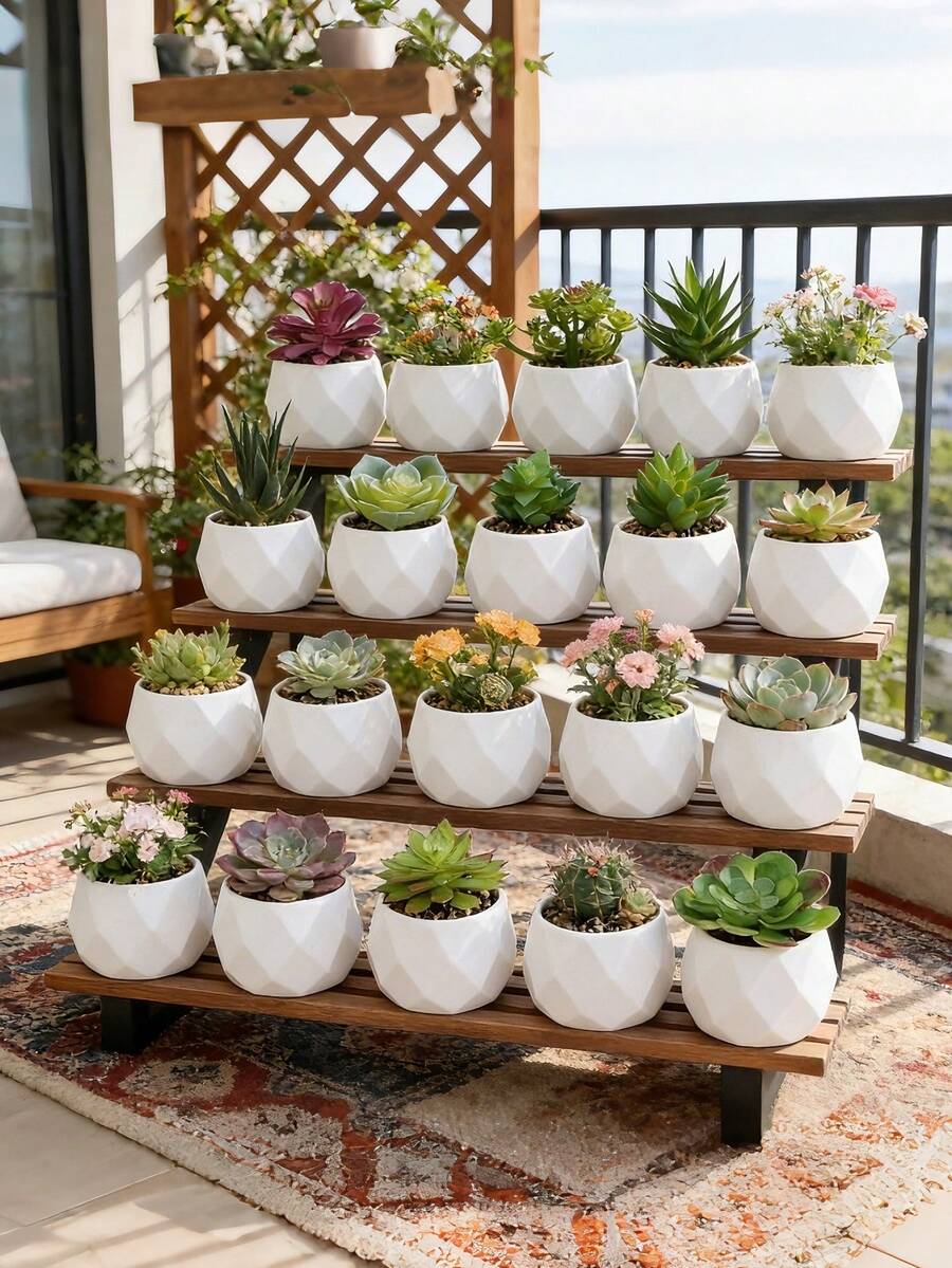 10个白色菱形花盆,室内植物盆栽,简约多肉植物盆栽,创意桌面花盆,适用于多肉植物、仙人掌、香草,迷你尺寸,圆形装饰植物盆栽,花盆,窗台花盆,方便耐用,家居装饰花瓶 - A - 查看 1