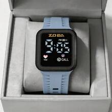 ZOEA Men's LED Touchscreen Watch, Waterproof Silicone Strap, Sporty And Casual Design - 天藍帶黑殼 - 查看 3