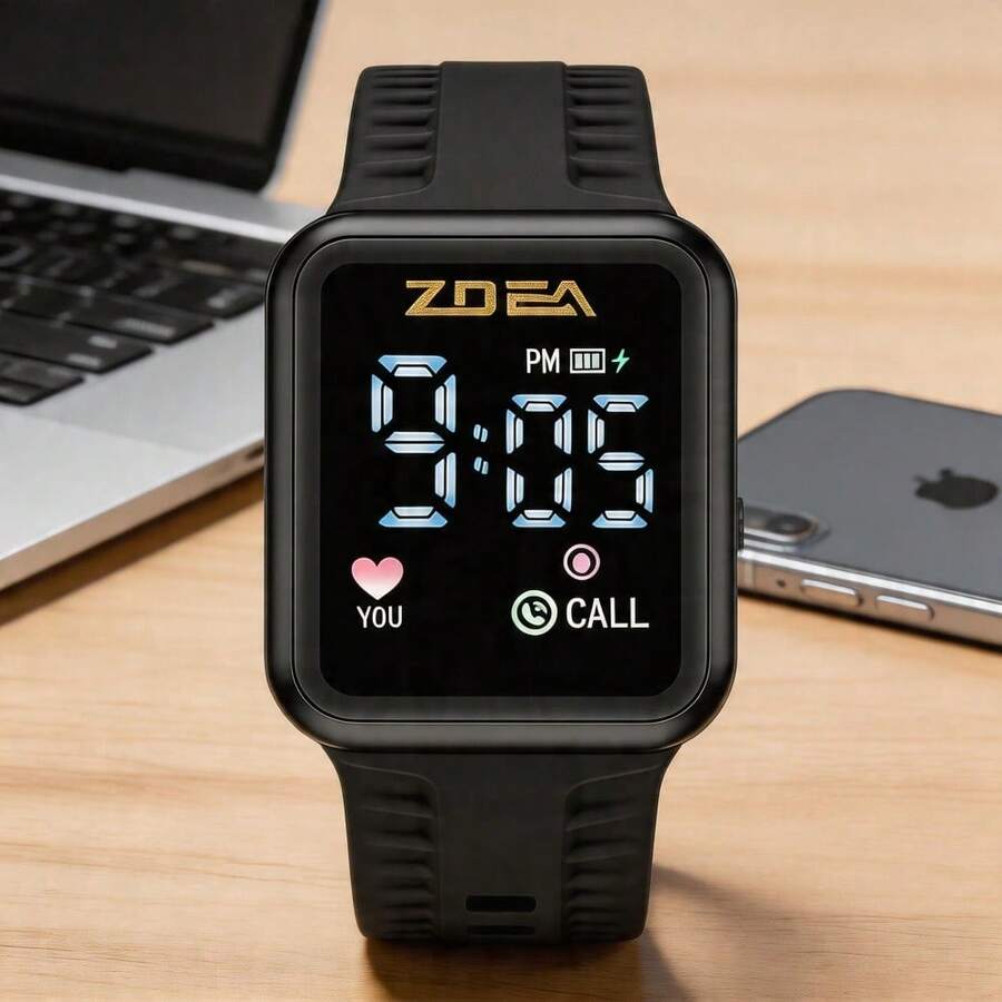 ZOEA Reloj LED Táctil para Hombre, Correa de Silicona Resistente al Agua, Diseño Deportivo y Casual - Negro 1 - Ver 1