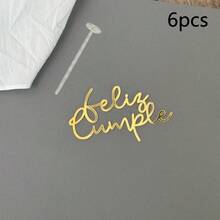 1/3/6个金色亚克力西班牙语生日蛋糕装饰插牌，适用于生日派对蛋糕装饰 - 金色 - 查看 18