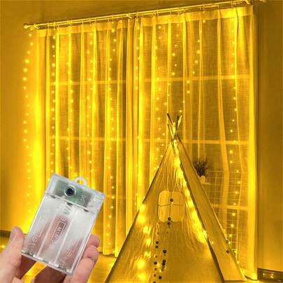 300/200/100 إضاءة ستارة LED، أضواء جنية تعمل بالبطارية، 8 أوضاع إضاءة ستارة، مناسبة لعيد الميلاد والهالوين والغرفة والنافذة والزفاف والحفلات، لون دافئ أبيض/أبيض/ملون/وردي