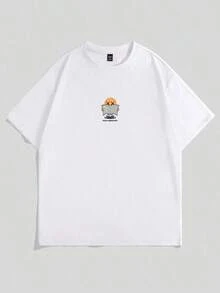 Cute Cartoon Print Off-Shoulder Short-Sleeved T-Shirt, Suitable For Casual Wear. - 黑色的 - 查看 11