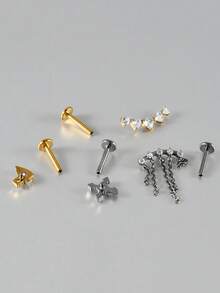 1件 G23 钛金属马眼形锆石唇钉 内螺纹 CZ 极简垂坠耳廓耳骨耳软骨耳钉 身体穿刺饰品 - 如圖 - 查看 9