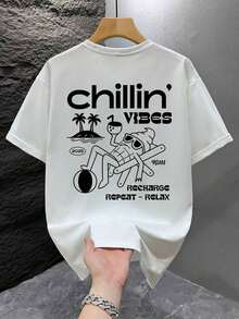 1 Men's Graphic Print T-Shirt, Beach Summer Wear, Loose Fit Short Sleeve T-Shirt For Men - White - View 2