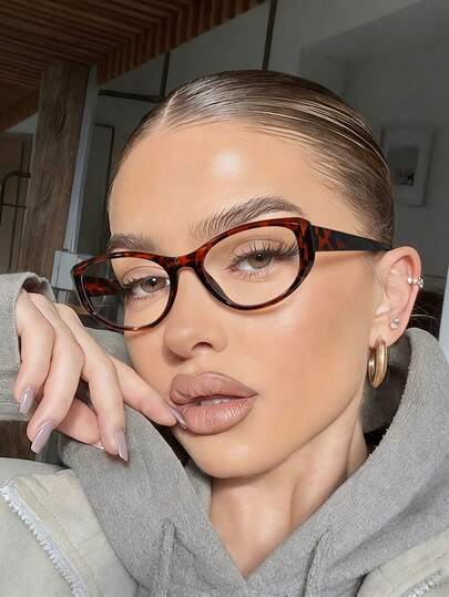1PC Women's Cat Eye Frame Glasses, Black Leopard Print Classic Minimalist Unique Casual Versatile Style, Great For Daily Commute, Travel, And Party Outfits, With Glasses Box
