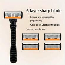 Classic 6-Layer Manual Razor Set, 1/2 Handle With 6/12/18/24/30 Blades , Manual Shave Razors For Daily Face Care 6-Layer Stainless Steel Razor Blades For Men - Replaceable For Smooth Shaves - Multicolor - View 3