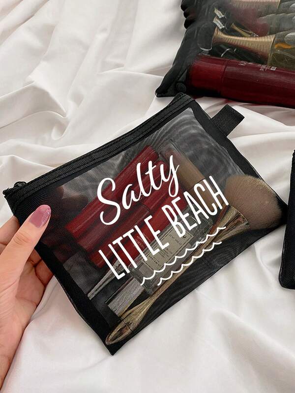 Transparent Beach Makeup Bag "Salty" Wavy Line Pattern Cosmetic Pouch, Waterproof Sandproof Zipper Toiletry Organizer, Clear Travel Storage Bag For Women Girls, Large Capacity Portable Wash Bag For Sunscreen Skincare Makeup Toiletries, Lightweight Reusable Summer Beach Essentials Bag For Vacation Cruise Pool Gym Travel, Perfect Gift For Birthday, Mother's Day, Holiday, Back To School, Travel Lovers