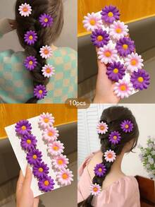10pcs Pink & Purple Flower Hair Clips, Sweet Style Hair Accessory Suitable For Daily Use - Multicolor - View 8
