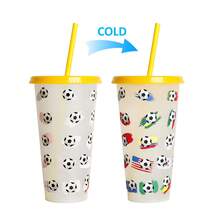 New Plastic Cup For The Football World Cup, Temperature Sensitive, Changes Color When Cold, Single-Layer Drinking Cup. - Rose Red Lid - View 8