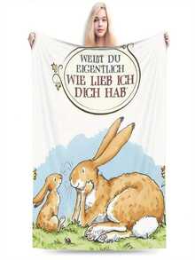 Do You Know How Much I Love You? Flannel Blanket - Soft, Lightweight, Suitable For All Seasons, With German Love Phrases, Perfect For Couples, Home, Office, Camping - Beige/Blue-Green Decorative Design, Fun And Playful.Room Decor,Bedroom Decor,Home Decor Items - White - View 1