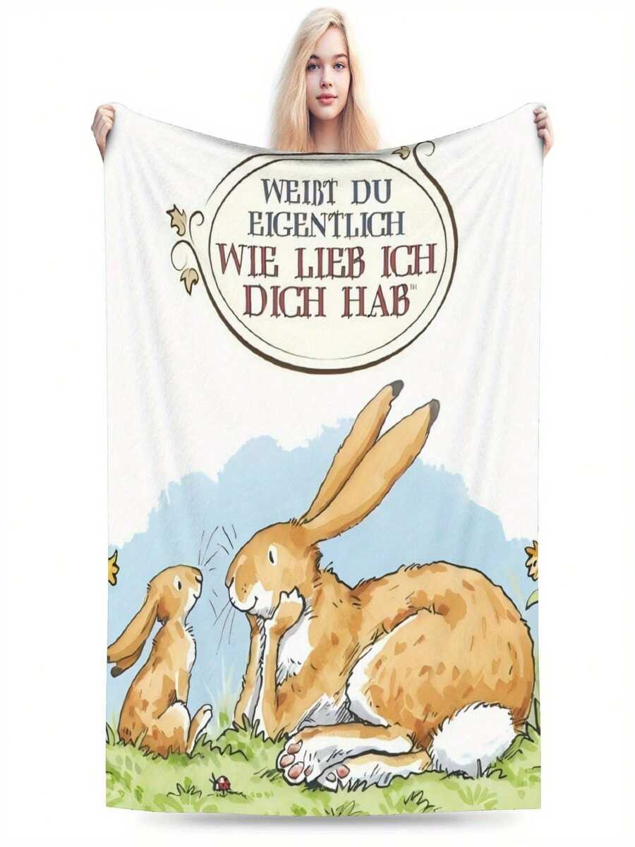 Do You Know How Much I Love You? Flannel Blanket - Soft, Lightweight, Suitable For All Seasons, With German Love Phrases, Perfect For Couples, Home, Office, Camping - Beige/Blue-Green Decorative Design, Fun And Playful.Room Decor,Bedroom Decor,Home Decor Items - White - View 1