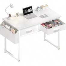 DLisiting Small White Desk With Fabric Drawers, 32" Long. It Doubles As A Dressing Table In The Bedroom, With Storage Drawers And Pockets, And Can Also Be Used As A Small Writing Desk In The Study, Perfect For Small Spaces. - trắng - Xem 4