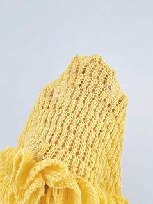 Solid Color Ruffle Hem/Floral Ruffle 3D Floral Holiday Beach Summer New Women Yellow Hollow Out Knit Camisole Dress, Short Ruffle Hem Bodycon Dress, Sexy Vacation Party Date Outfit Spring - Yellow - View 7