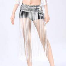1件女款長流蘇肚皮舞腰鍊亮片波希米亞風腰圍飾，復古可調節腰圍，適合派對、夜店、海灘、爵士舞表演服裝 - 彩色 - 查看 7
