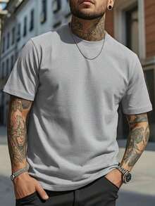 Men's Solid Color Short Sleeve T-Shirt, Comfortable, Breathable, For Summer. - Grey - View 1