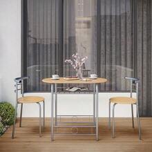 Costoffs 3 Piece Dining Table Set Modern Kitchen Table Set Space Saving Table And 2 Chairs Set With Steel Legs/Storage Rack For Kitchens/Balconies/Bedrooms/Apartments/Cafés, Natural/Drift Brown/White - White - View 2