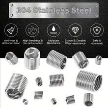 60 PACK 304 Stainless Steel Spiral Repair Kit, Wire Embedded Screw Sleeve Classification Kit, - M3 To M12 Sizes, Durable Steel Wire Thread Insert, Enhanced Metal Thread Strength, Wear Resistant, Fully Covered, Thread Repair Tool, Spiral Coil Thread Repair Sleeve, Multiple Size Combination Kit, Spiral Thread Type Repair Kit, Suitable For Automotive Parts Screw Hole Internal Thread Repair Insert, Automotive Repair, Recovery Fastener Set, Automotive Metal Repair And Thread Repair, Spiral Insertion - A - View 6