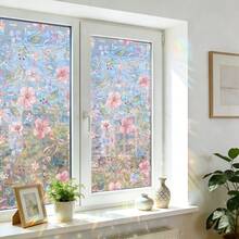1/4pcs Rainbow Flower Static Cling Window Film, Holographic Privacy Window Sticker, Removable Floral Decorative Window Film, Suitable For Home Balcony Living Room - Multicolor - View 4
