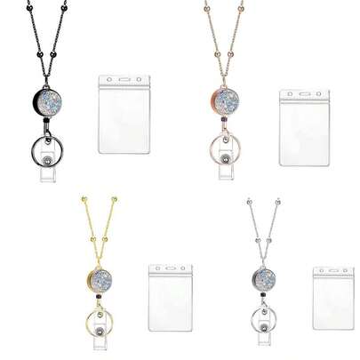 Bộ 1 món (Dây đeo + Giá đựng thẻ + Kẹp huy hiệu) gồm kẹp huy hiệu dây xích vàng tối giản, cuộn dây đeo huy hiệu y tá có thể thu gọn, dây đeo đính hạt thời trang, móc khóa bền chắc, kẹp cài cổ tay áo, thích hợp cho nhân viên y tế, y tá, nhà tâm lý học, nhân viên văn phòng, nhân viên xã hội, phụ nữ, quà tặng Ngày Y tá, Ngày Nhà giáo.